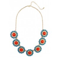 Teal Red Colorblock Enamel Circles Necklace